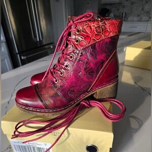 L'Artiste by Spring Step Leather Lace-Up Boots-Womens Euro Size 37/US 6.5-7-NEW